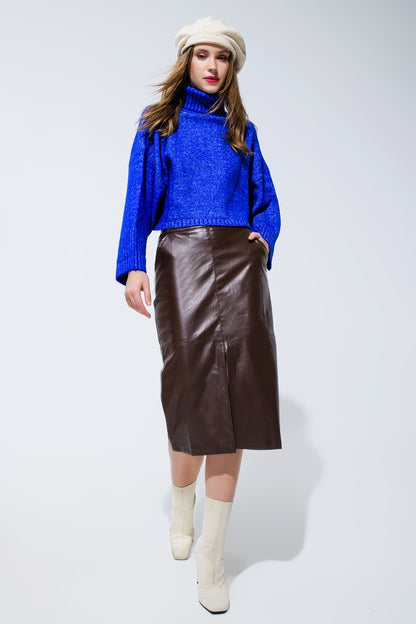 Brown leatherette pencil cut skirt