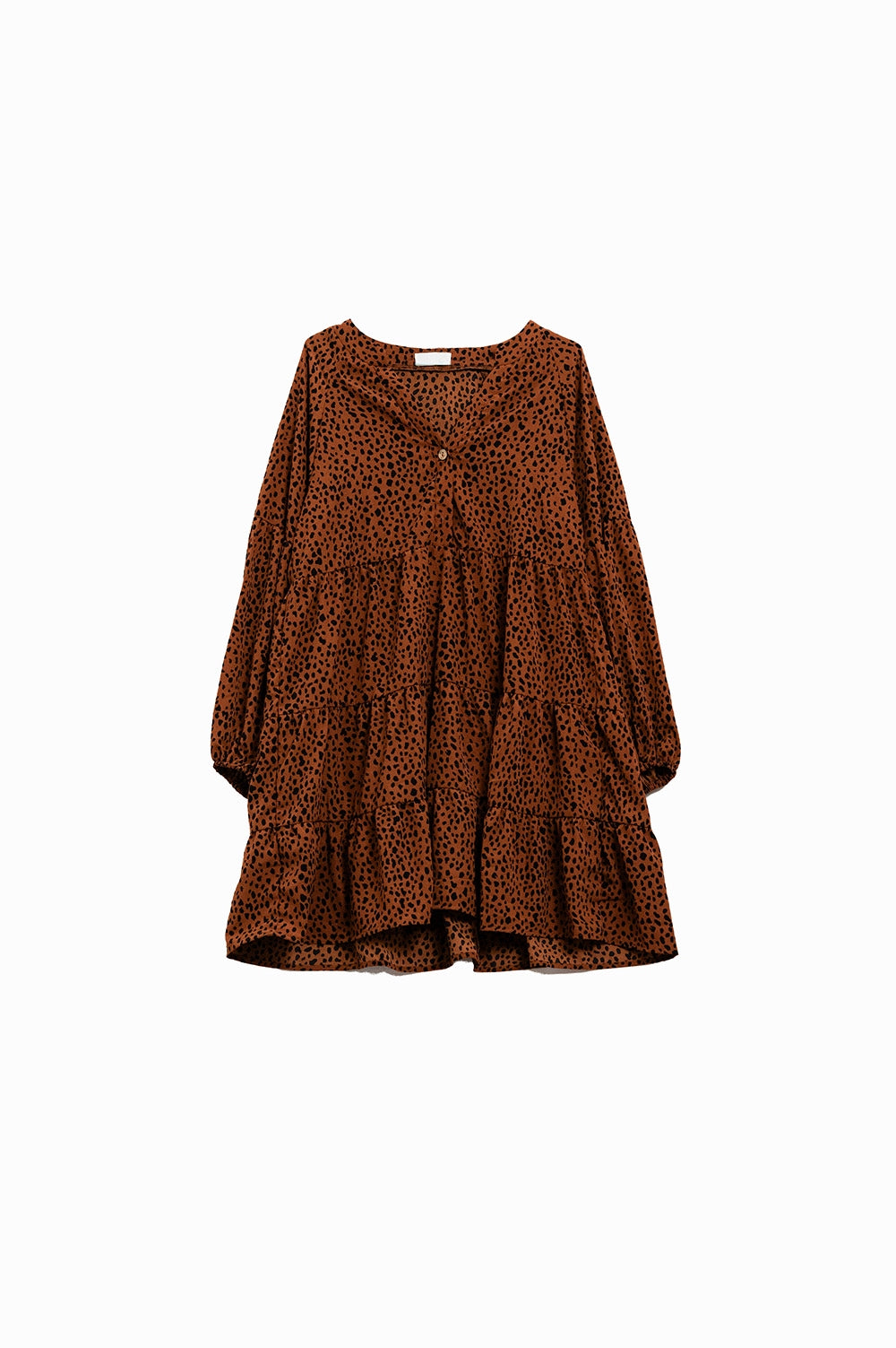 Q2 Brown Short Dress with Black Animal Print and Long Sleeves