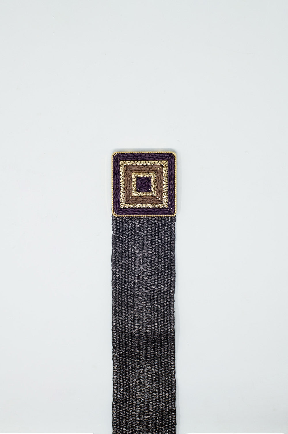 Brown woven belt with square buckle with gold details