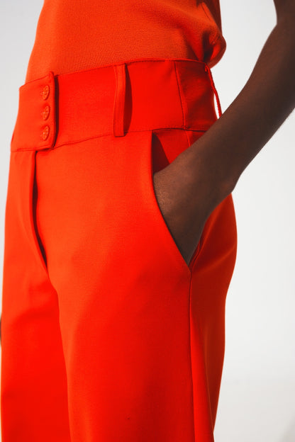 Button detail wide leg pants in orange