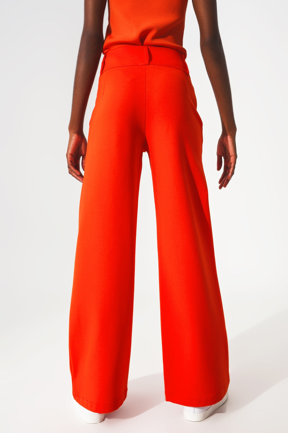 Button detail wide leg pants in orange