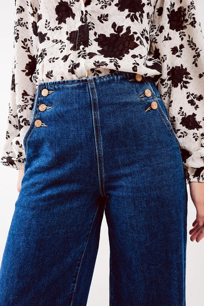 Button front jean in mid blue