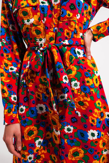 Button through maxi shirt dress in bloom print