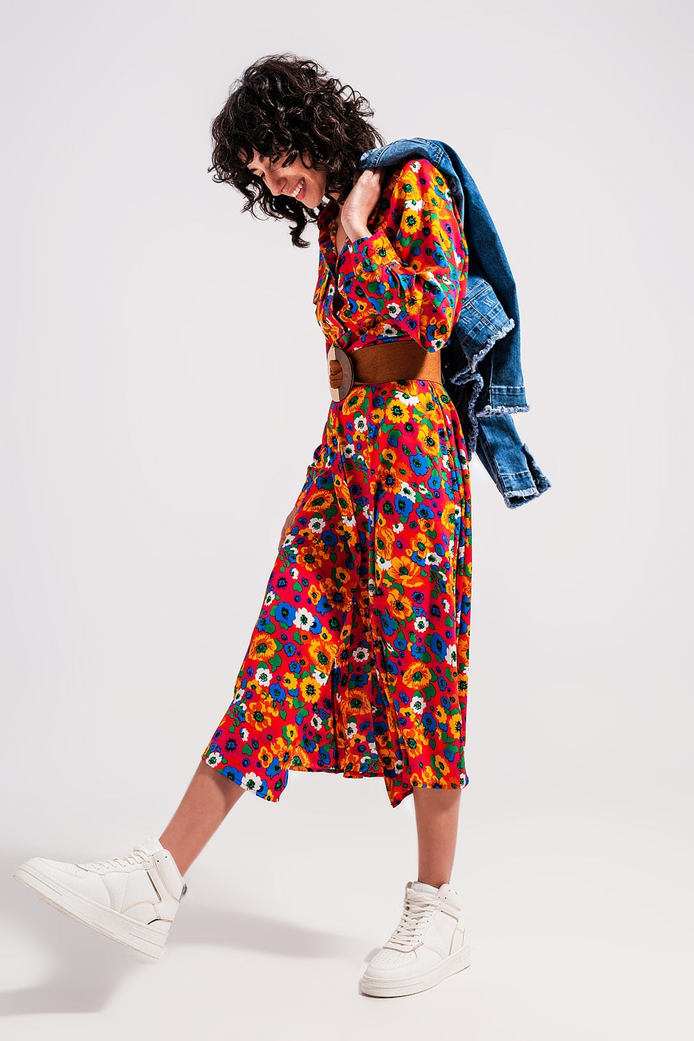 Button through maxi shirt dress in bloom print