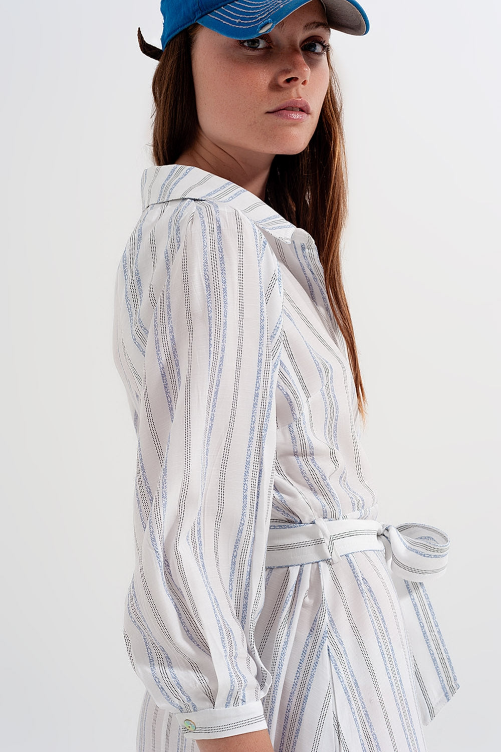 Button through smock midi dress in stripe