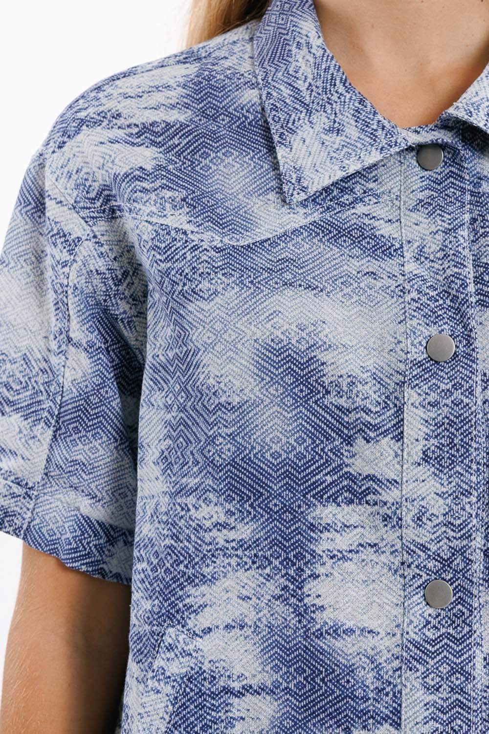 Button Up Polo Shirt In Tie Dye Blue