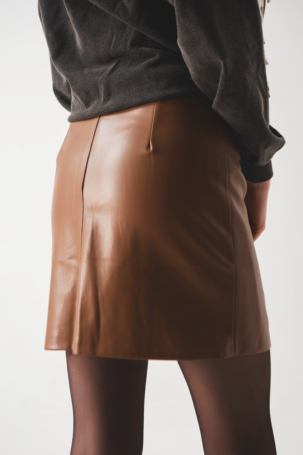 Camel leather effect miniskirt