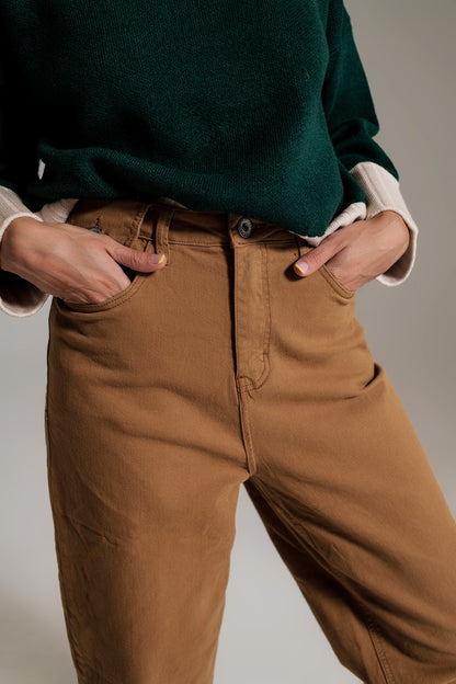 Camel relaxed pants with pocket detail at the waist