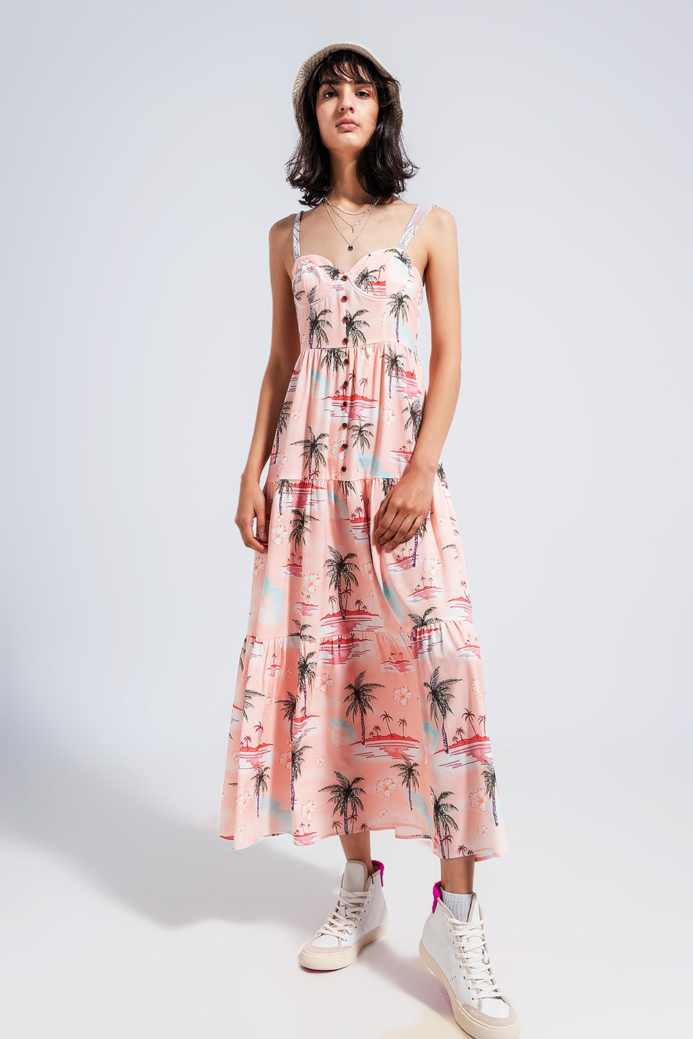 Cami maxi beach dress in natural tropical print