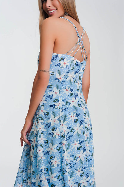 cami strap maxi dress in blue floral