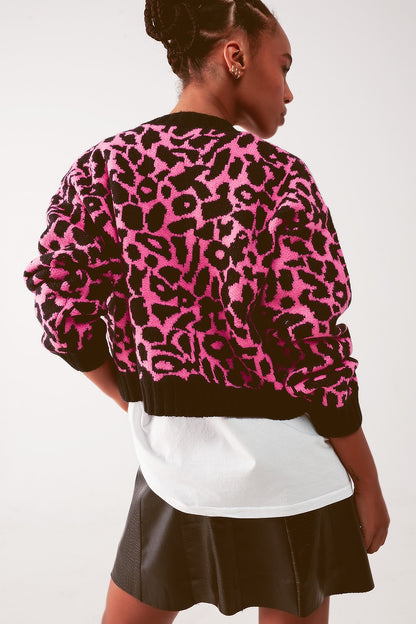 Cardi in fuchsia animal