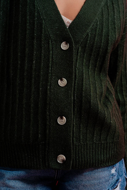 Cardigan with balloon sleeve in green