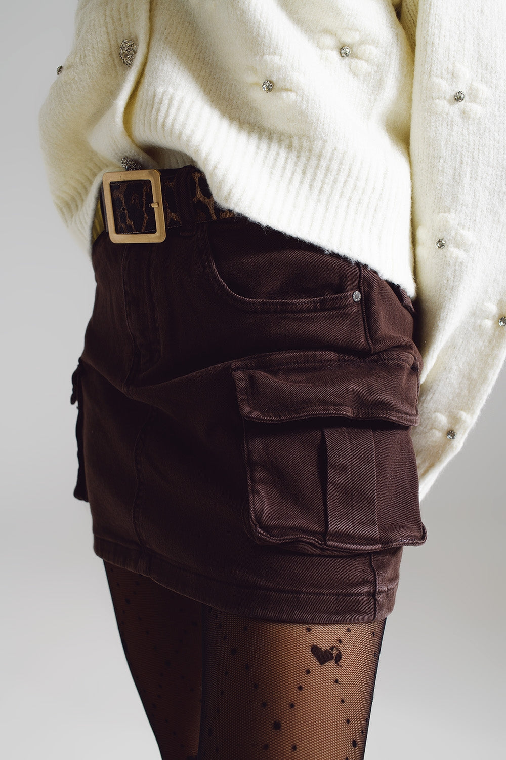 Cargo Mini Skirt in Dark Brown