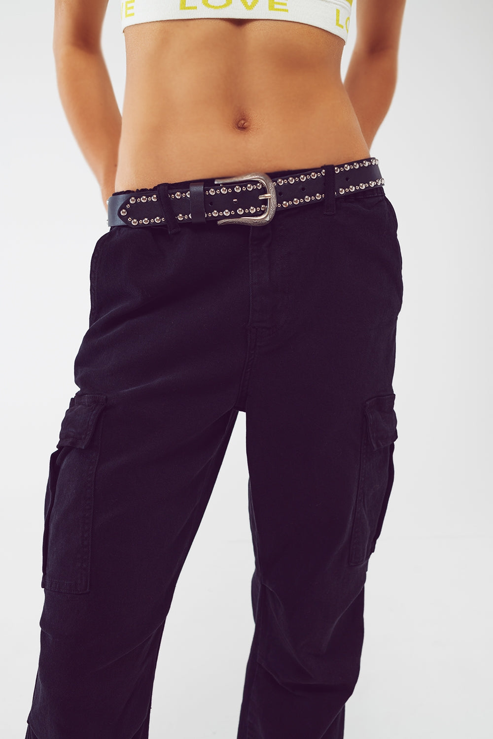 Cargo Pants with Tassel ends in black