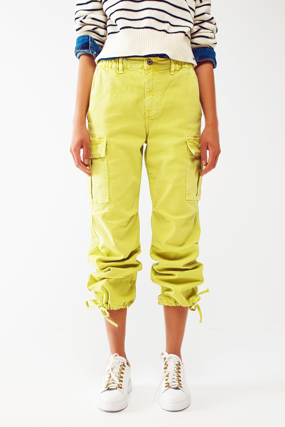 Q2 Cargo Pants with Tassel ends in lime