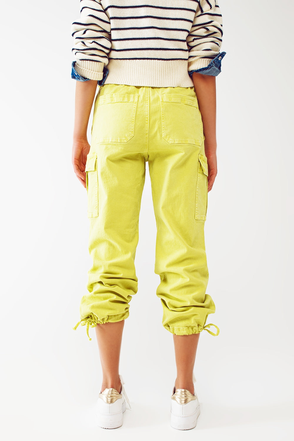 Cargo Pants with Tassel ends in lime