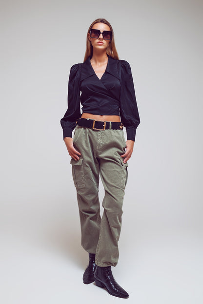 Cargo Pants with Tassel ends in Military Green