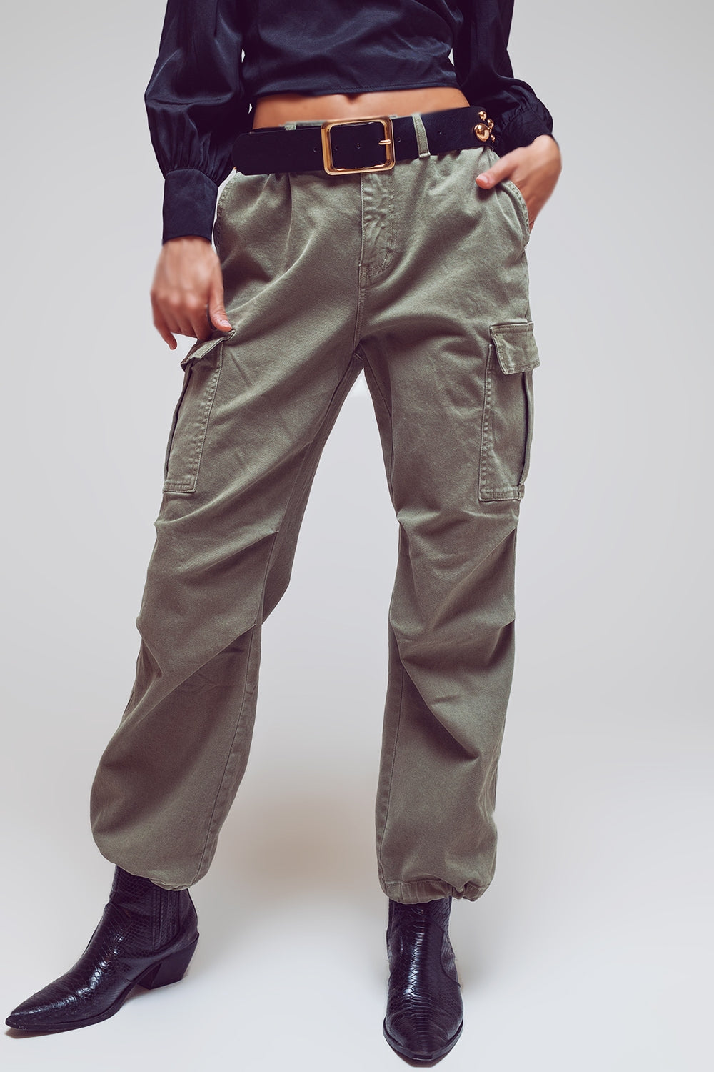 Cargo Pants with Tassel ends in Military Green