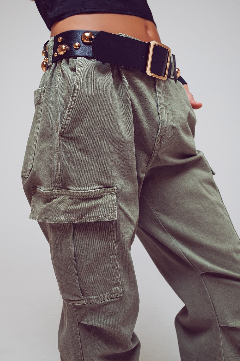 Cargo Pants with Tassel ends in Military Green