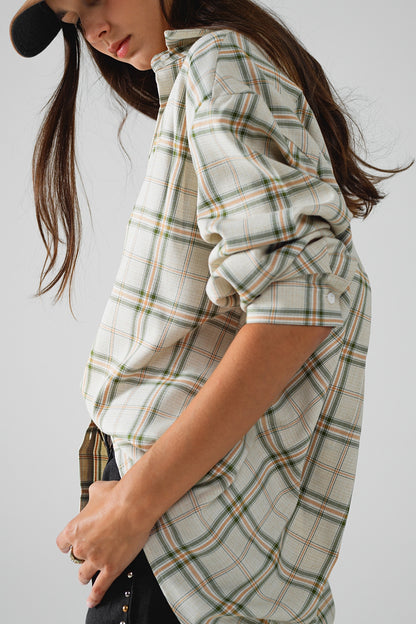 Checked Shirt With Back Opening In Beige