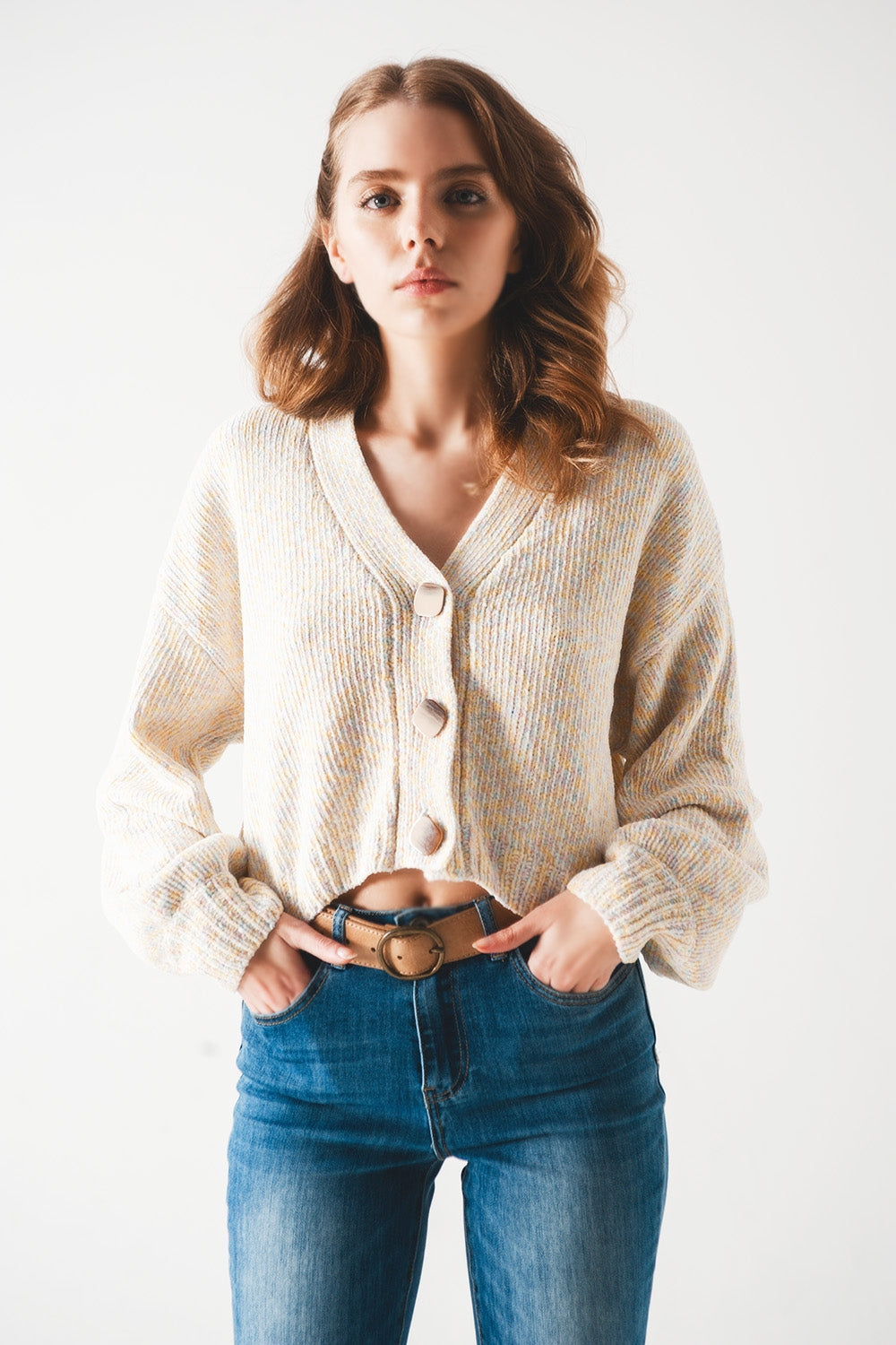 Chenille knit cardi in beige