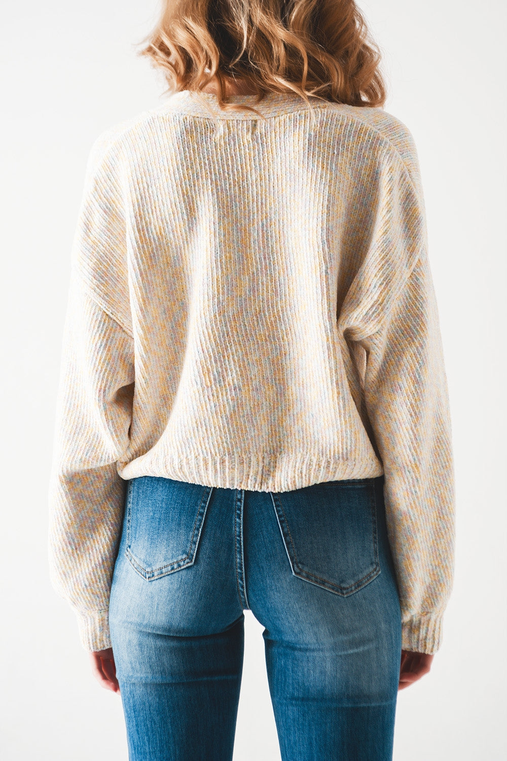 Chenille knit cardi in beige