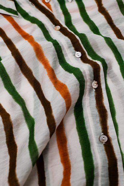 chiffon long sleeve shirt with multicolor stripes green and brown