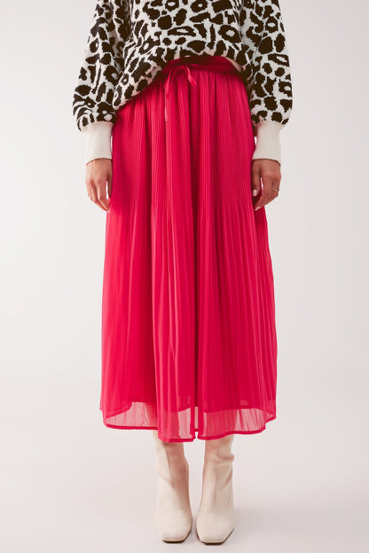 Chiffon pleated midi skirt in fuchsia