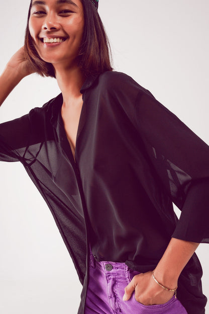 Chiffon shirt in black