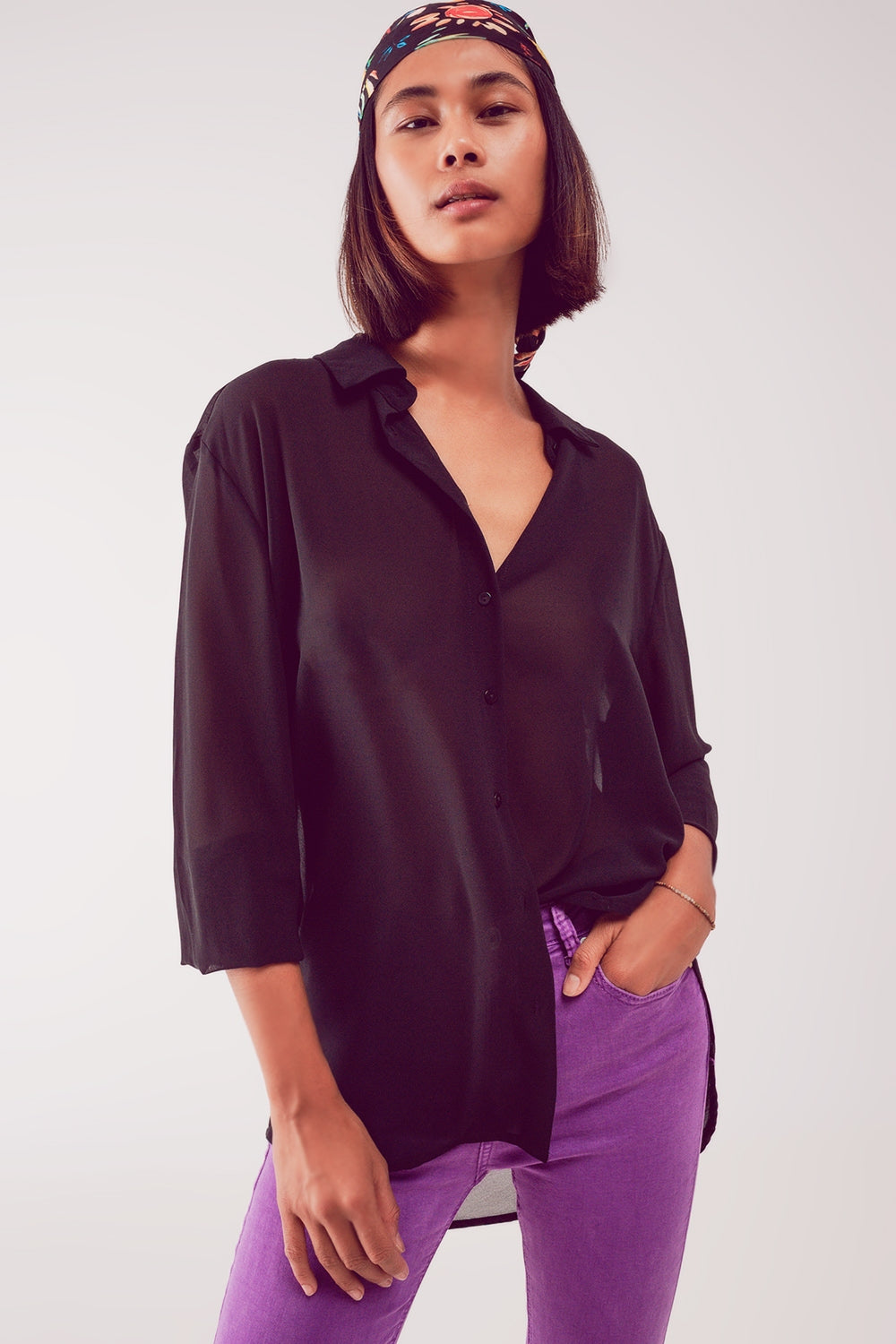 Q2 Chiffon shirt in black