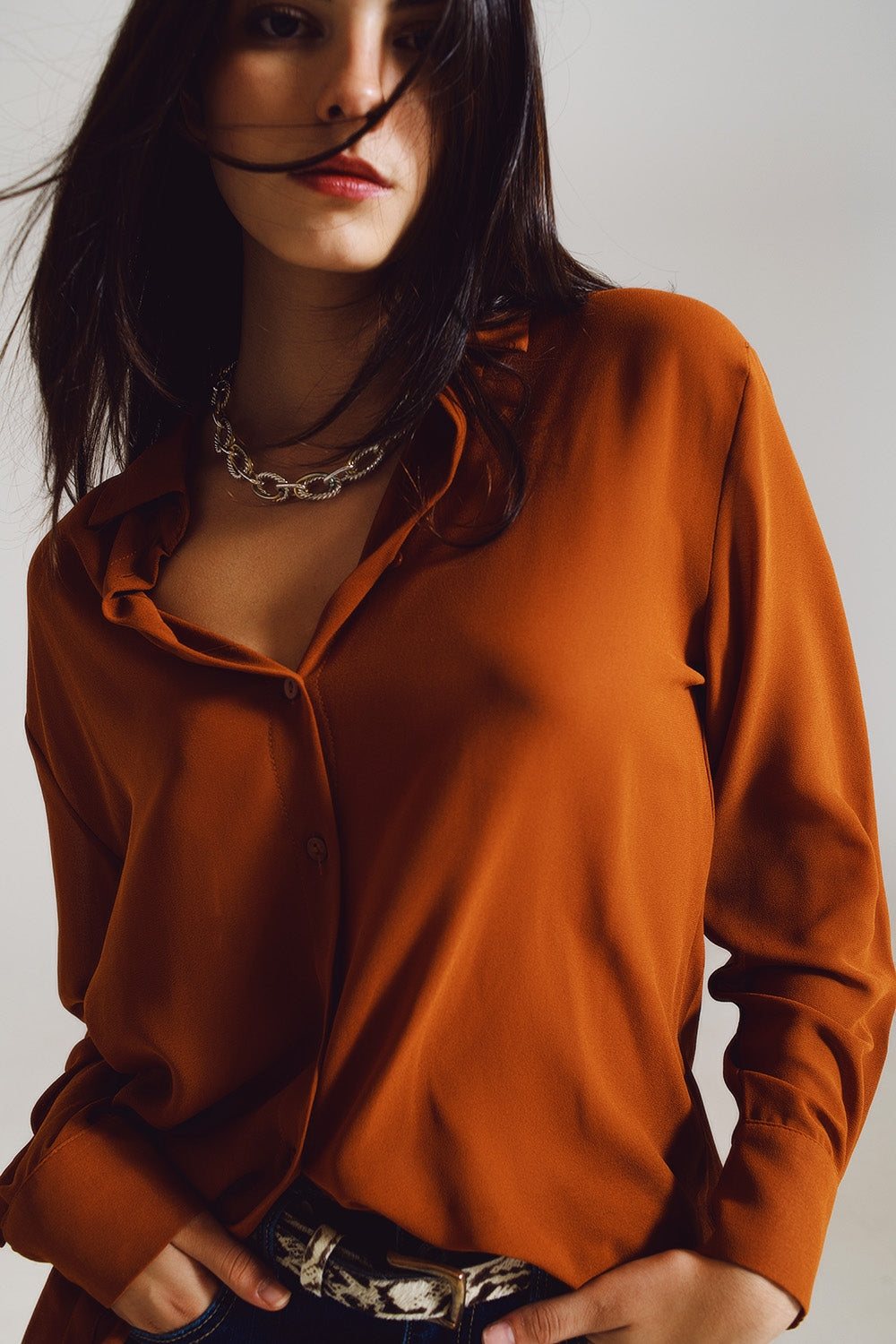 Chiffon shirt in camel color