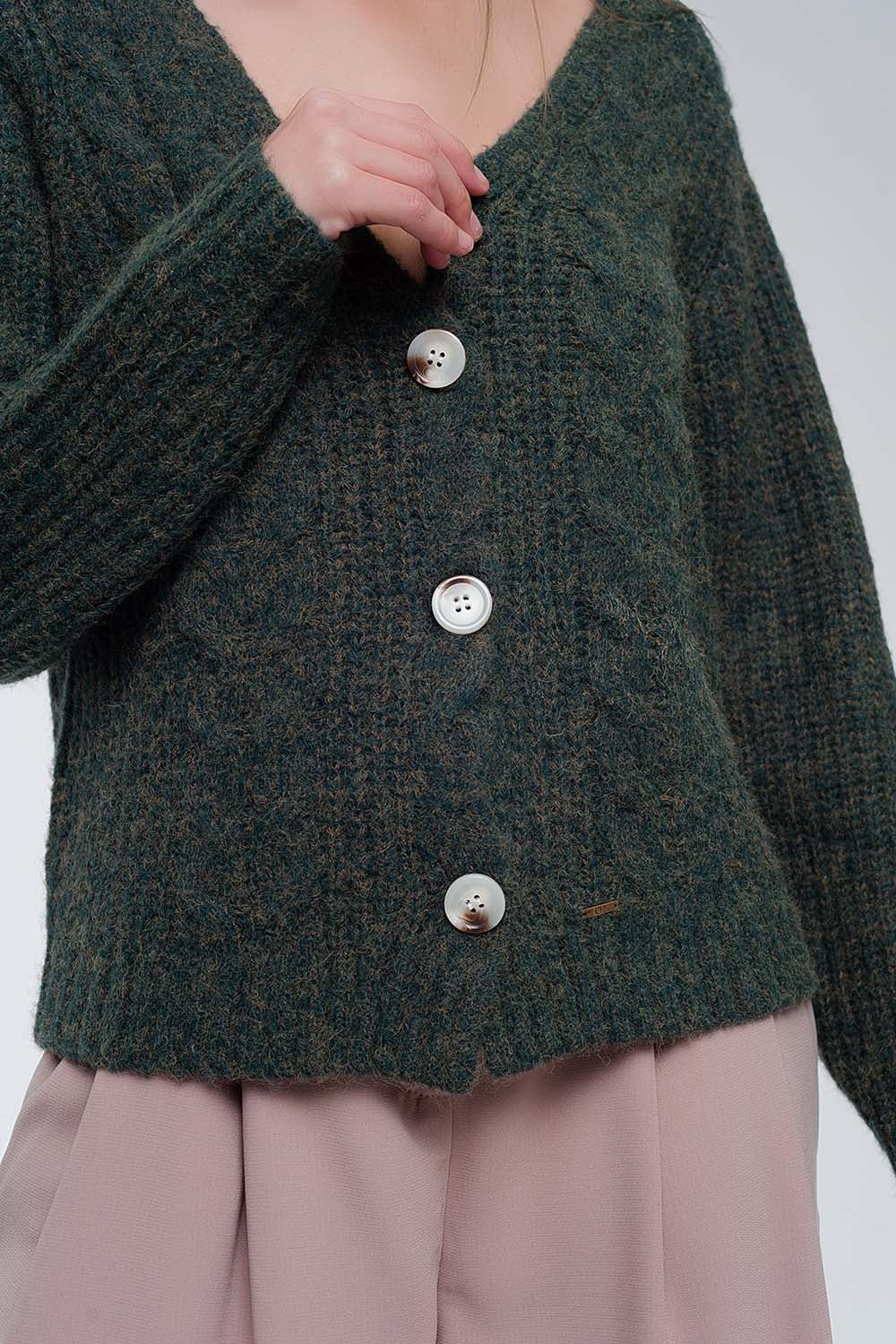 Chunky knit cardigan in khaki