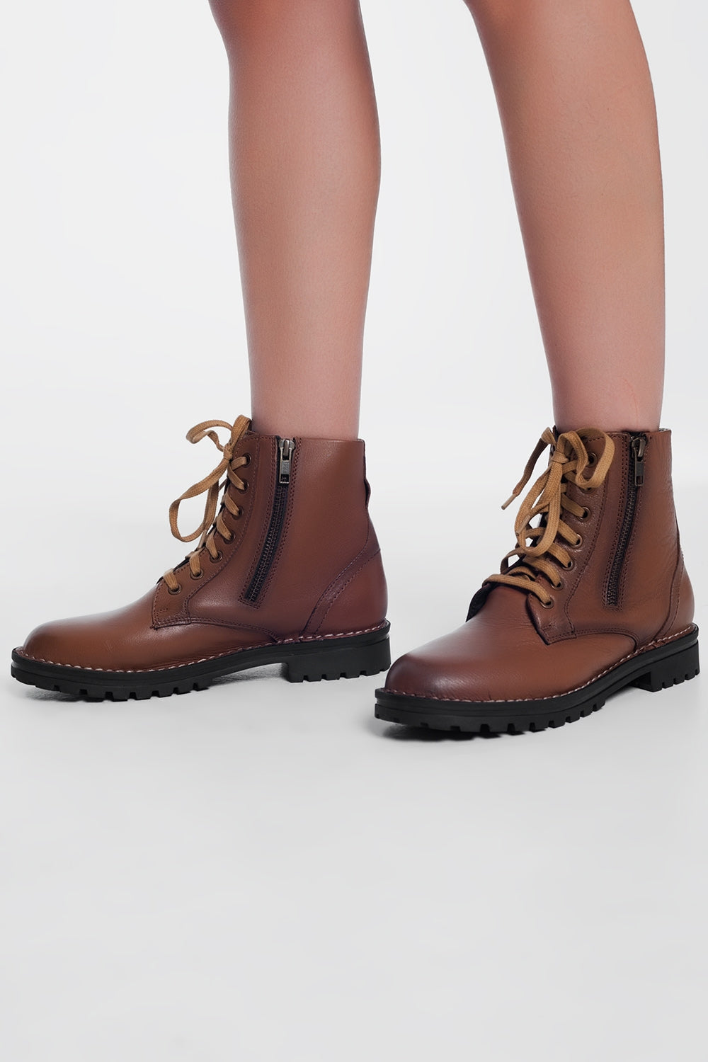 chunky military boots in brown