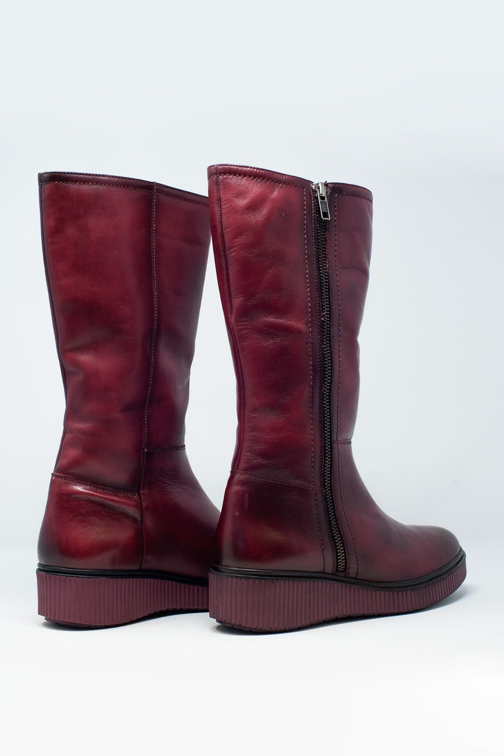 chunky zip boots in Maroon