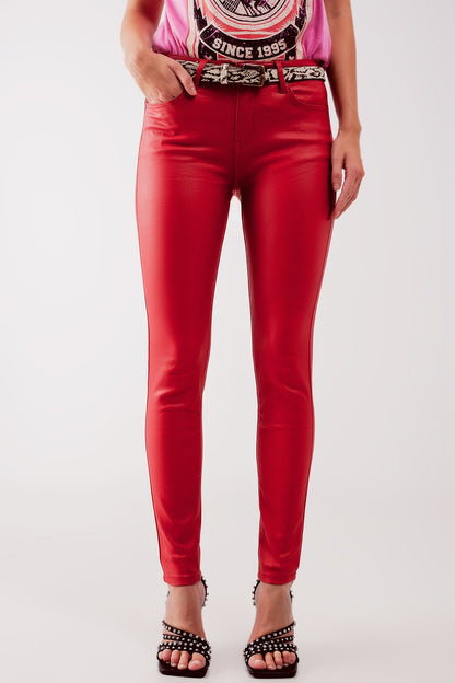 Coated pants in red