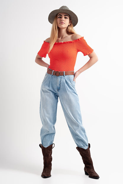 Cooord ruched bardot crop top in orange