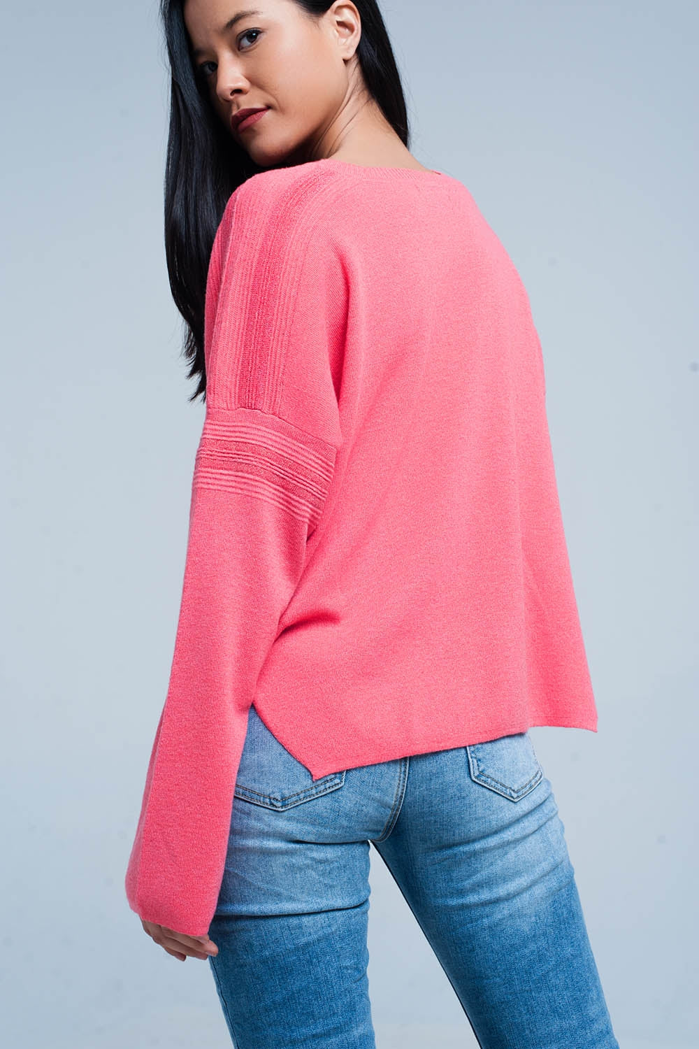 Q2 Coral Fine Knitted Sweater with Glitter Details