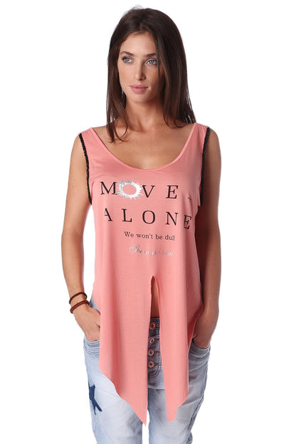 Q2 Coral logo tank top with center split