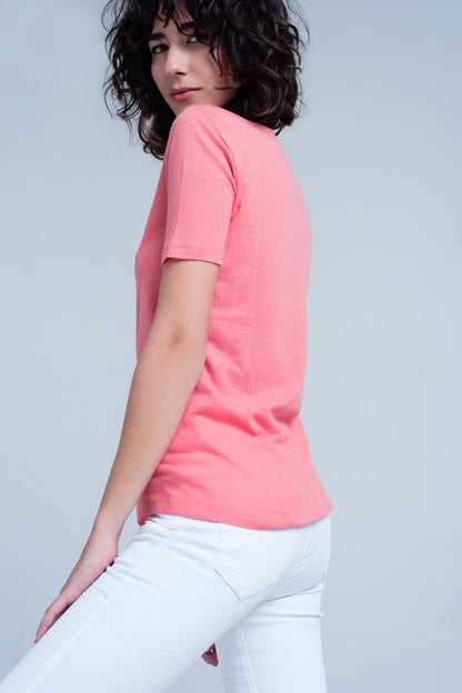 Coral t-shirt with v-neck