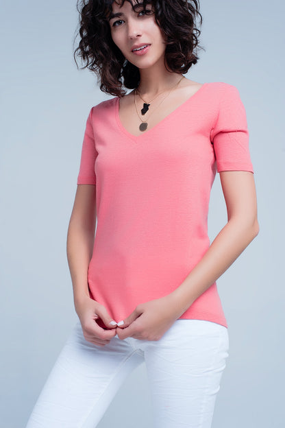 Coral t-shirt with v-neck