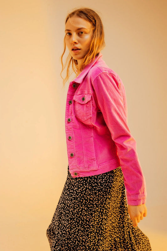 Q2 Cord jacket in fuchsia