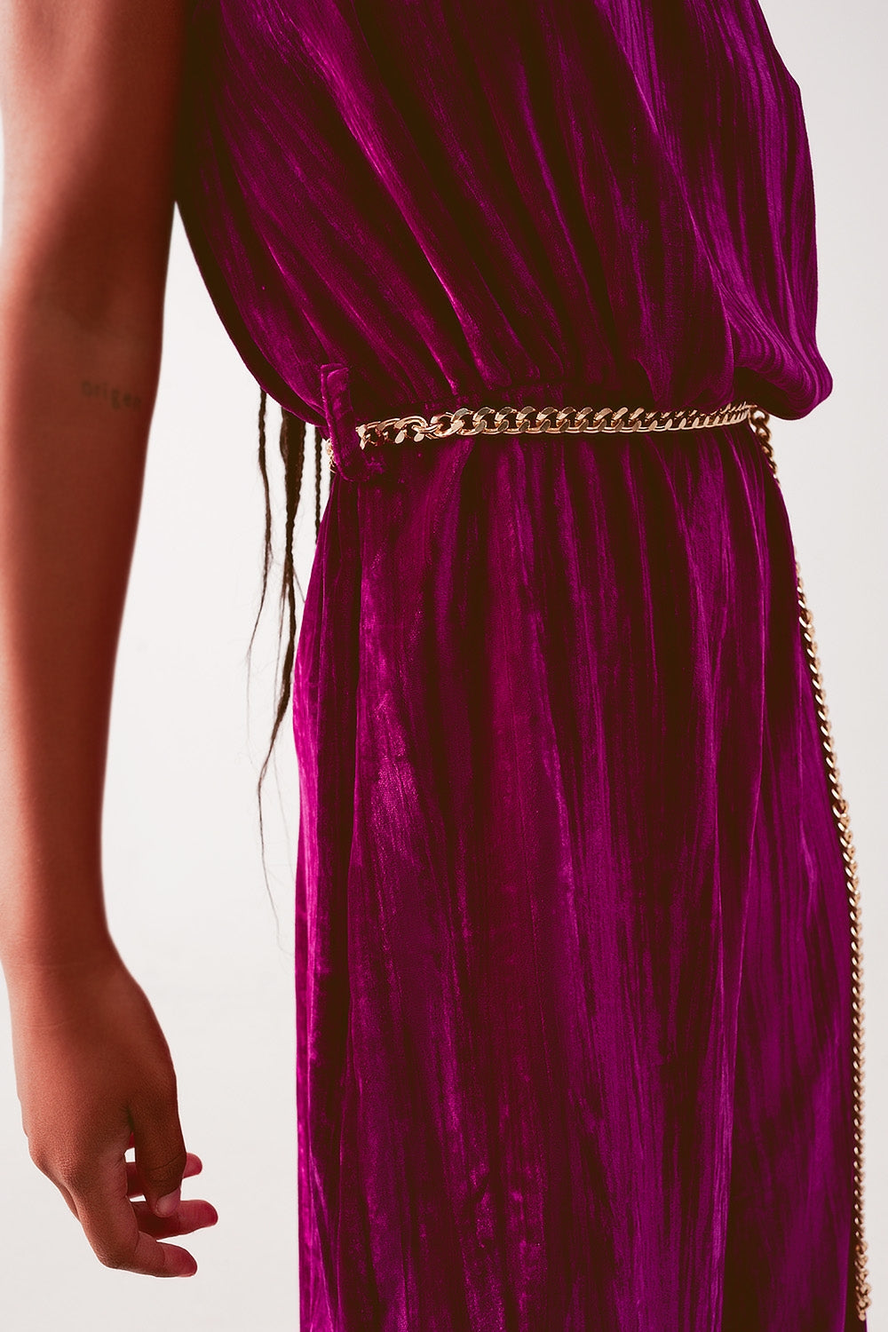 Cord waist belt jumpsuit in purple