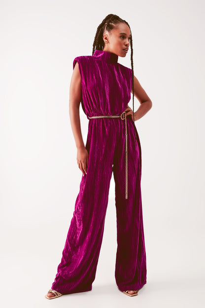 Cord waist belt jumpsuit in purple