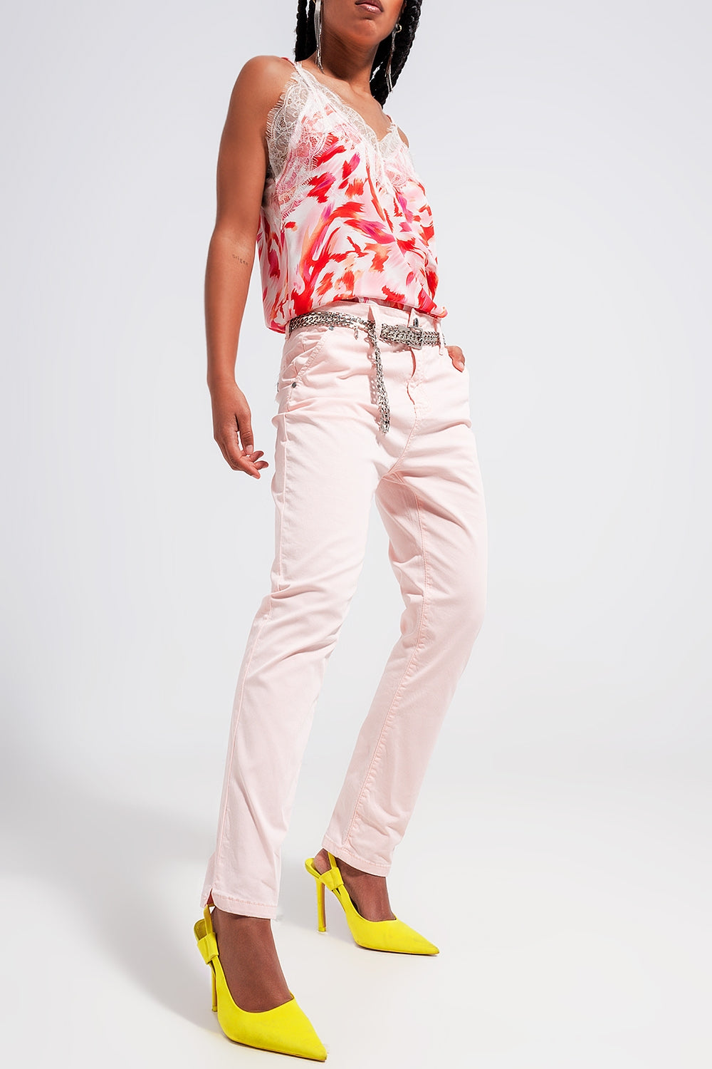 Cotton blend pants in pink