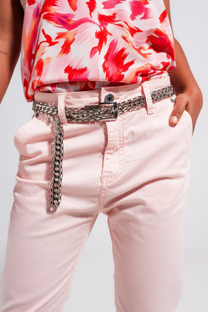 Cotton blend pants in pink