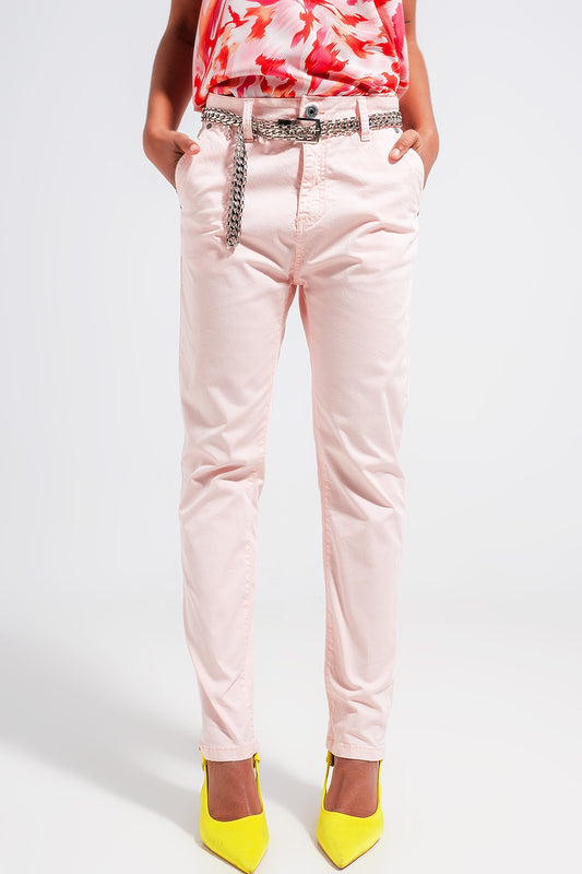 Q2 Cotton blend pants in pink