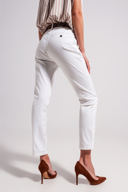 Cotton blend pants in white