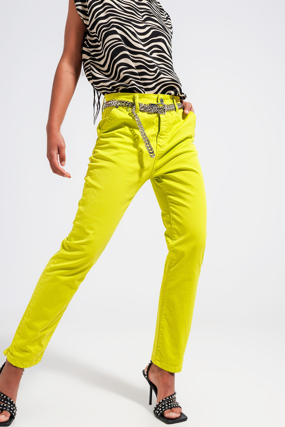 Cotton blend pants in yellow