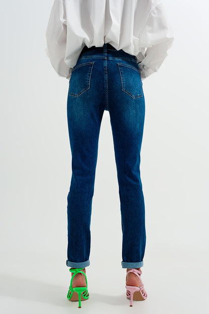 Cotton blend skinny jeans in dark blue