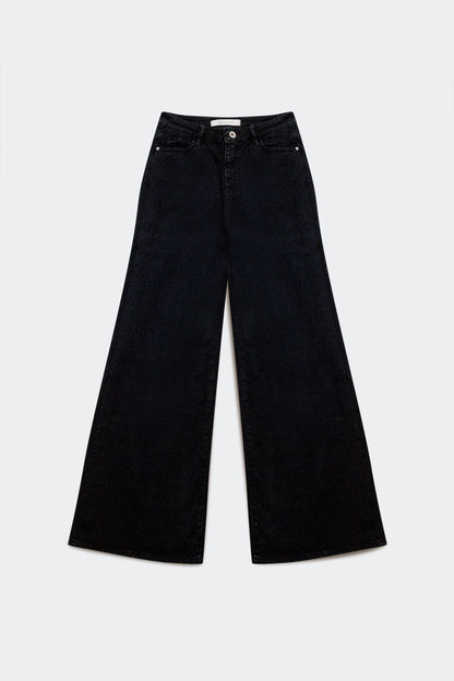 Cotton blend wide leg jeans in black